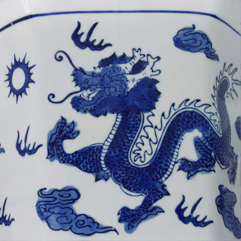 10" Dragon Blue & White Porcelain Flower Pot