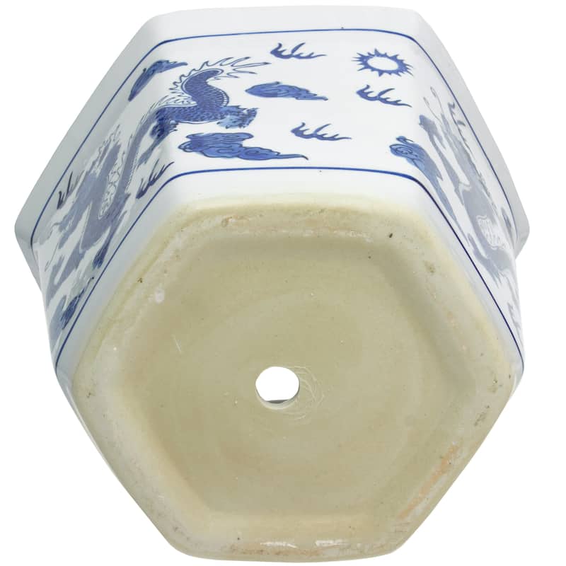 10" Dragon Blue & White Porcelain Flower Pot