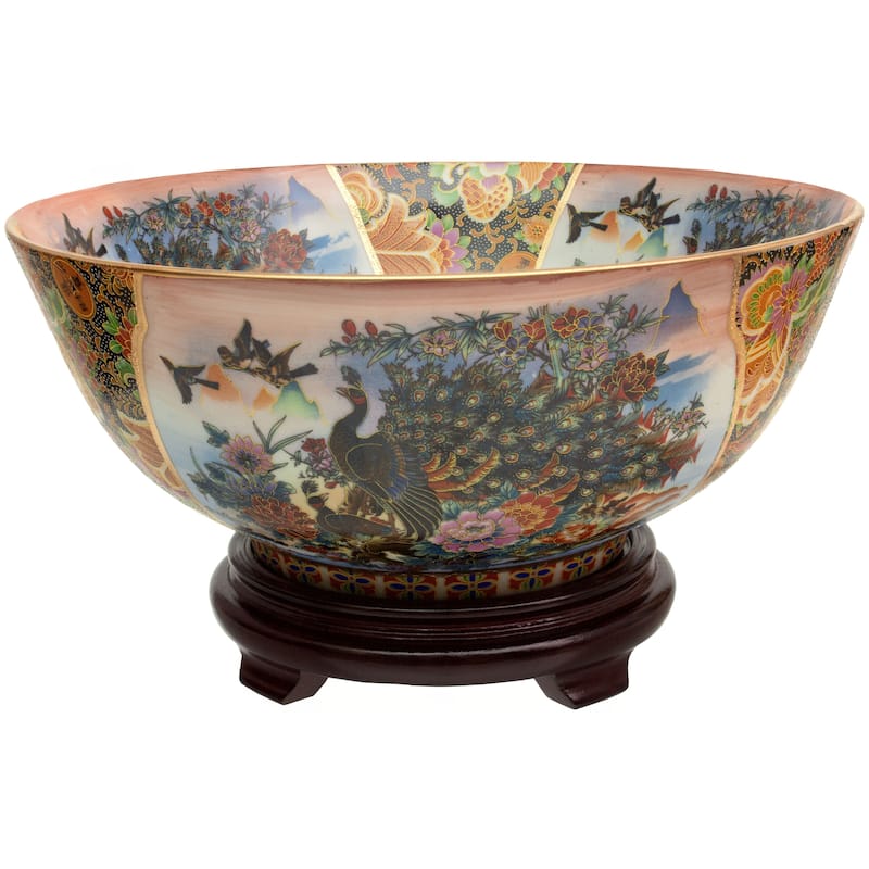 Handmade 14" Satsuma Peacock Porcelain Bowl