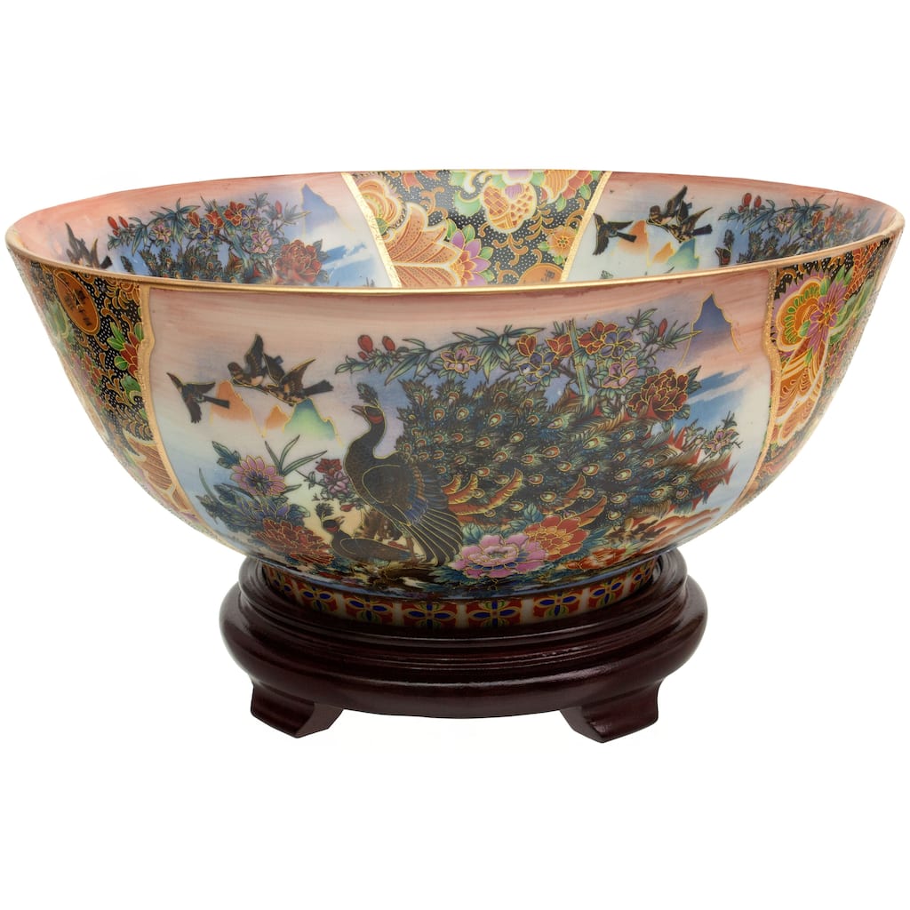 Handmade 14" Satsuma Peacock Porcelain Bowl