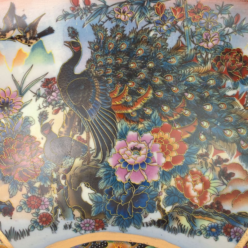 Handmade 14" Satsuma Peacock Porcelain Bowl