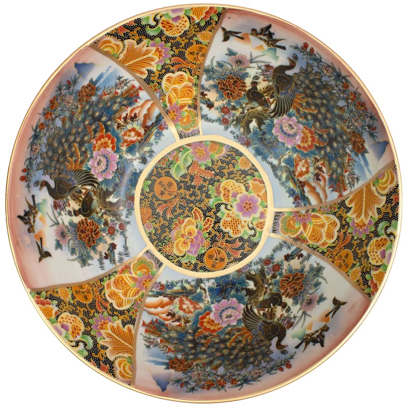 Handmade 14" Satsuma Peacock Porcelain Bowl