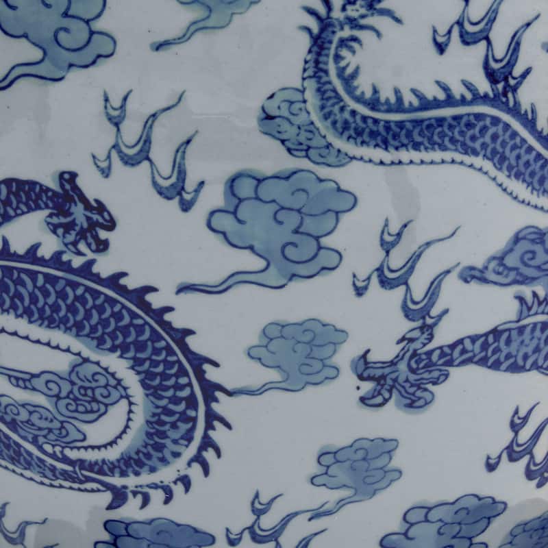 Handmade 16" Dragon Blue and White Porcelain Fishbowl