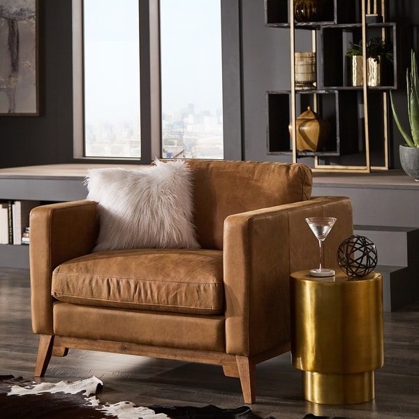 Tan leather accent chair modern hot sale