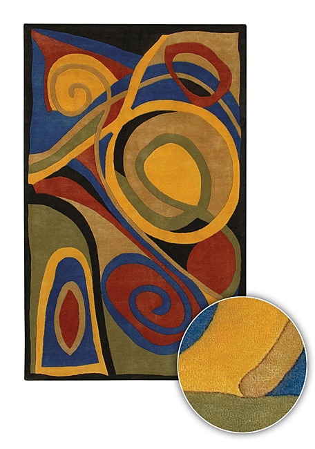 Hand tufted Mandara Contemporary Abstract print Wool Rug (8 X 11) (MultiPattern GeometricMeasures 0.75 inch thickTip We recommend the use of a non skid pad to keep the rug in place on smooth surfaces.All rug sizes are approximate. Due to the difference 