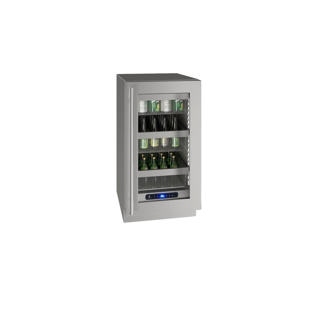U-Line Glass Refrigerator 18 in Reversible Hinge Stainless