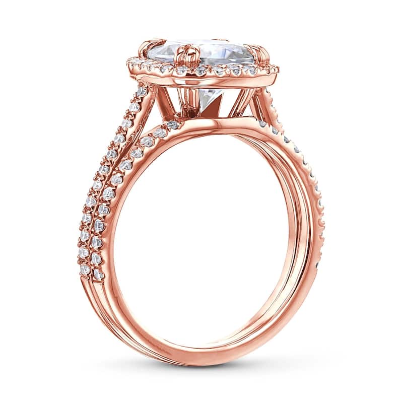 Annello by Kobelli 14k Gold 2 2/5ct Cushion Moissanite and Lab Grown Diamond Halo Bridal Set