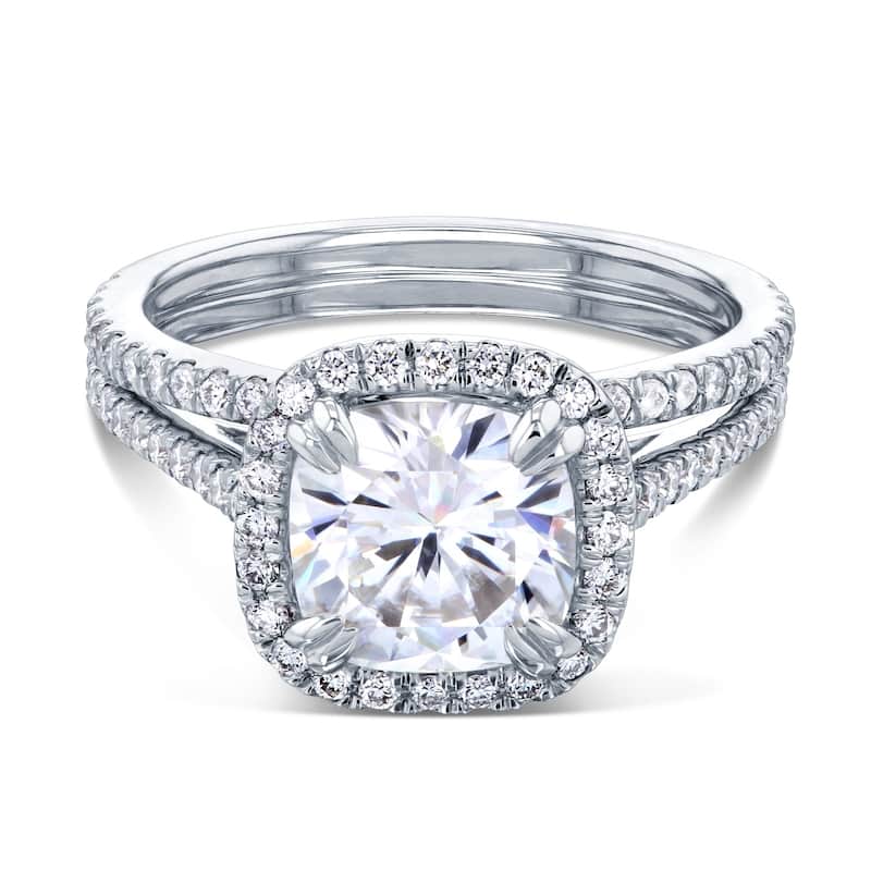 Annello by Kobelli 14k Gold 2 2/5ct Cushion Moissanite and Lab Grown Diamond Halo Bridal Set