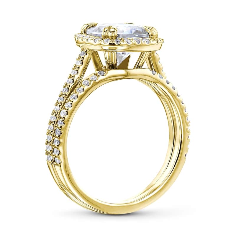 Annello by Kobelli 14k Gold 2 2/5ct Cushion Moissanite and Lab Grown Diamond Halo Bridal Set