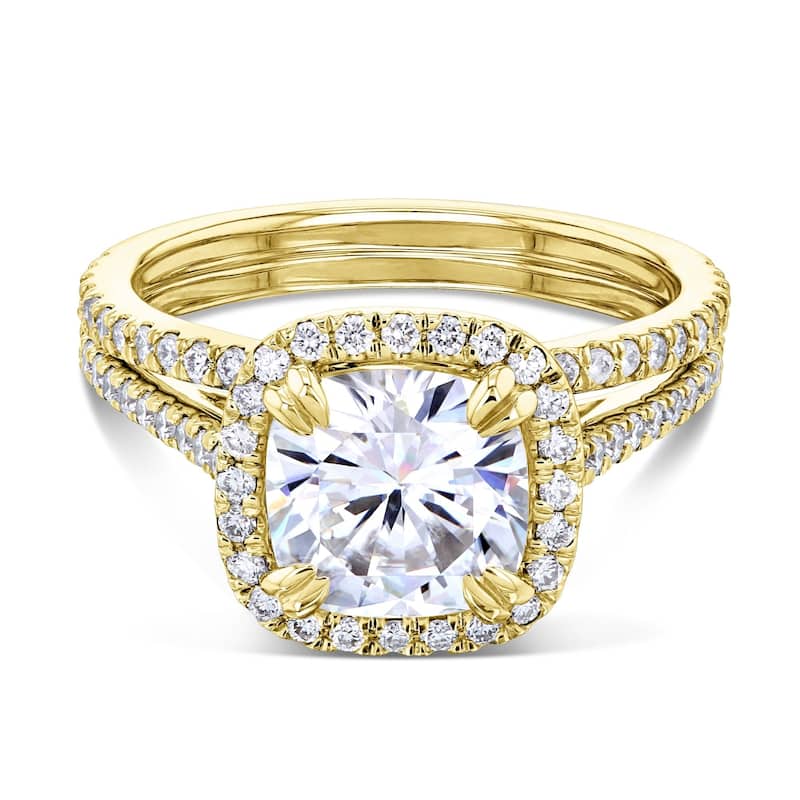 Annello by Kobelli 14k Gold 2 2/5ct Cushion Forever One Moissanite and Lab Grown Diamond Halo Bridal Set (DEF/VS)