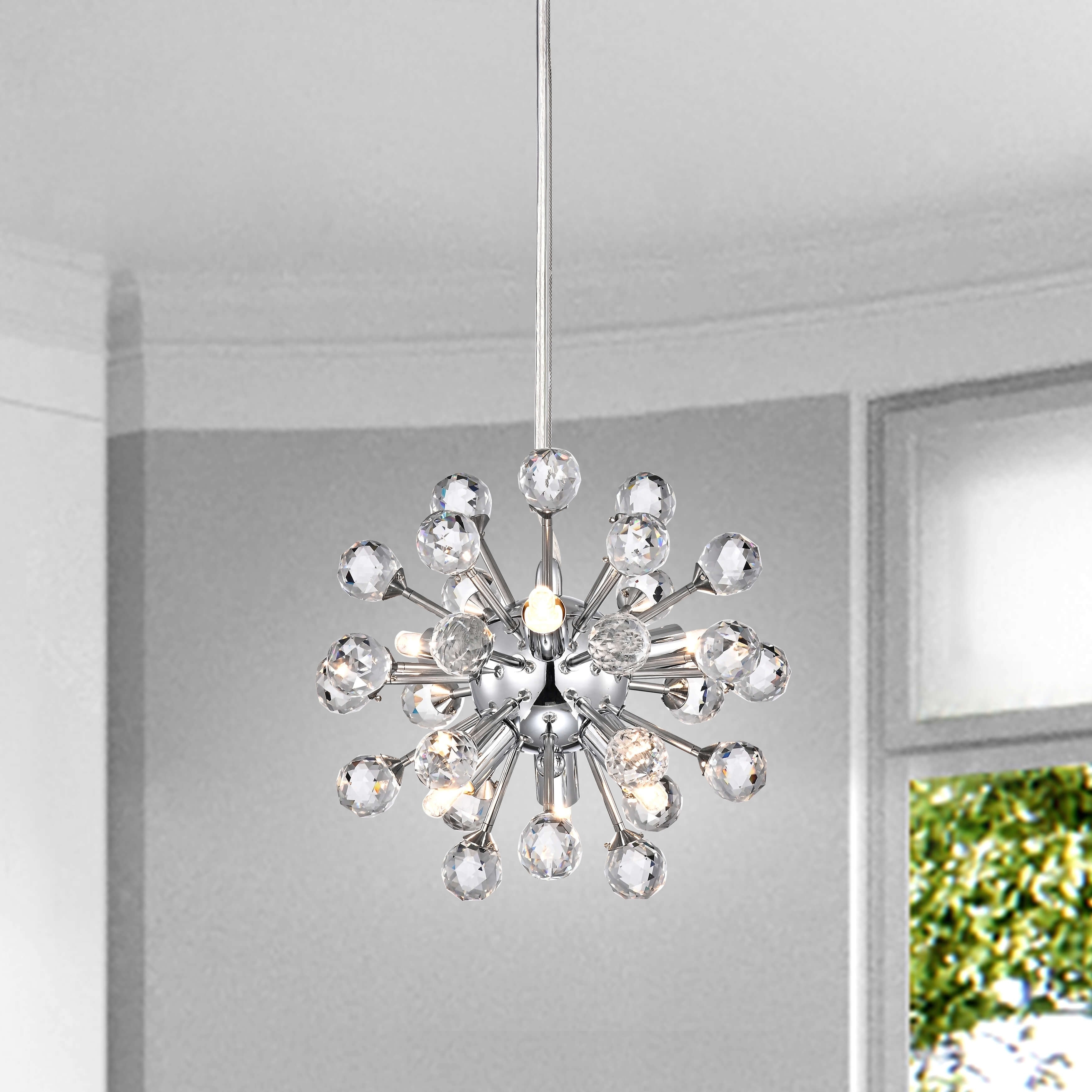 Clara Modern 6-light Chrome Sputnik Clear Crystal Balls Chandelier - N/A - Chandeliers For Bedrooms by Overstock.com