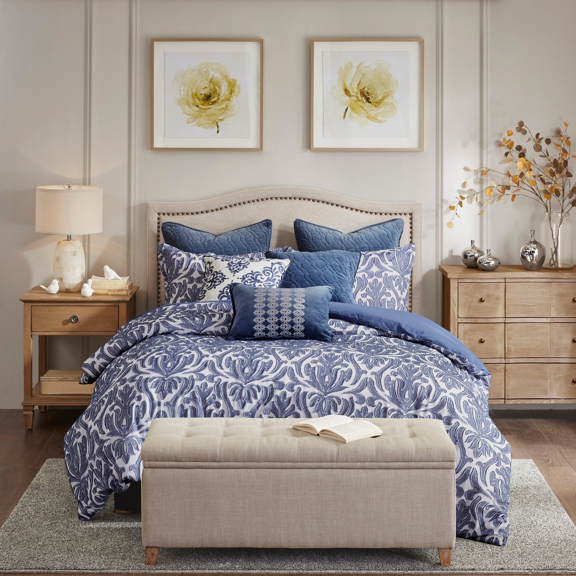 Madison Park Signature Maison Blue Cotton Clip Jacquard Damask Comforter Set Overstock 28872739 King Cal King