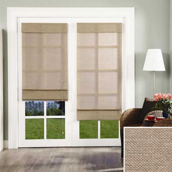 Chicology Standard Cord Lift Roman Shade, Nevada - Natural Woven, Privacy - Nevada Timberwolf