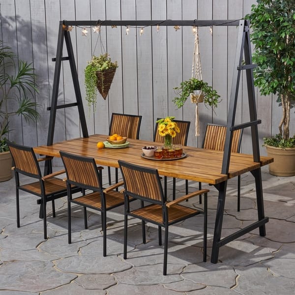 slide 1 of 6, Andrea Outdoor 6 Seater Acacia Wood and Planter Dining Set by Christopher Knight Home