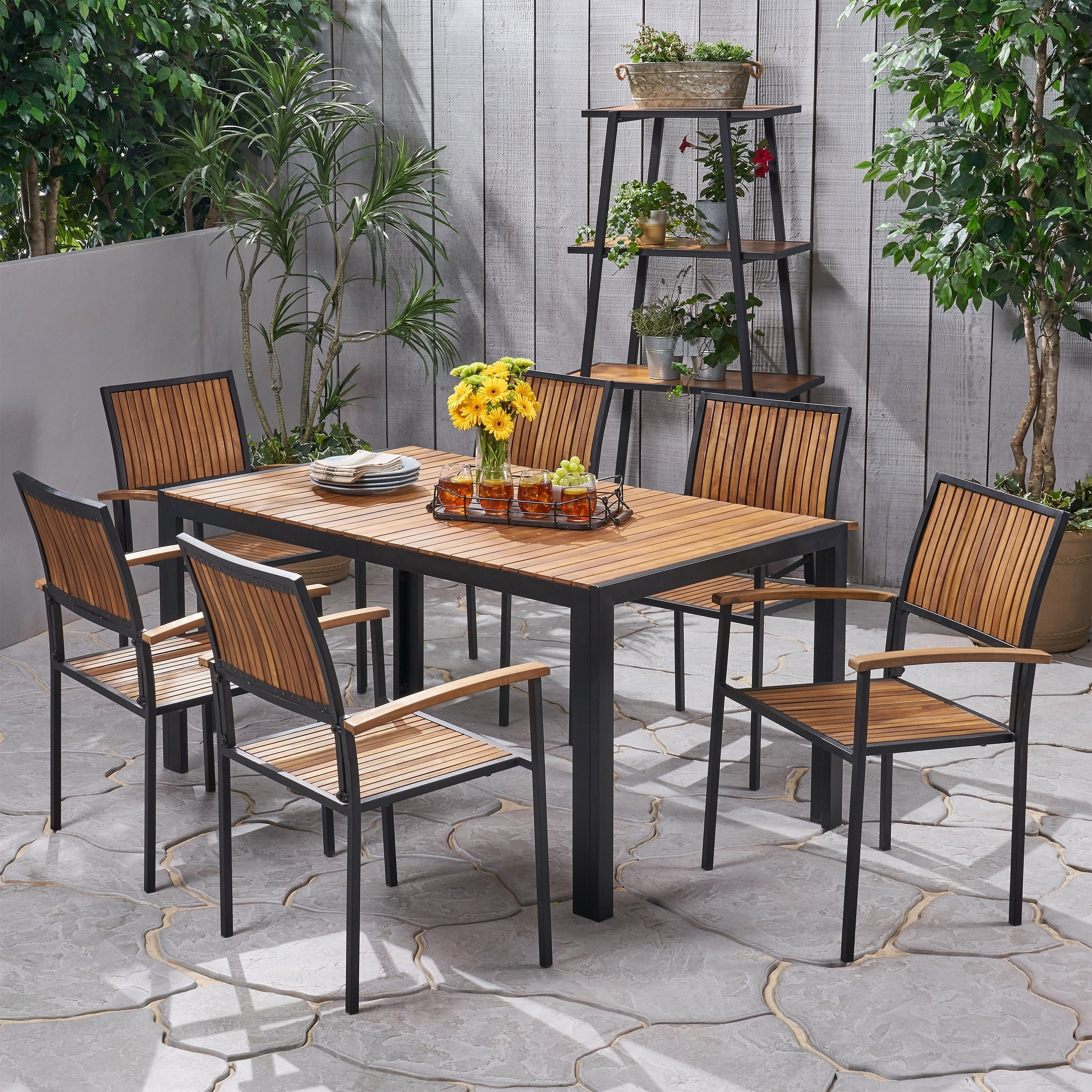 Aristotle Outdoor 6 Seater Acacia Wood Dining Set by Christopher Knight Home - N/A