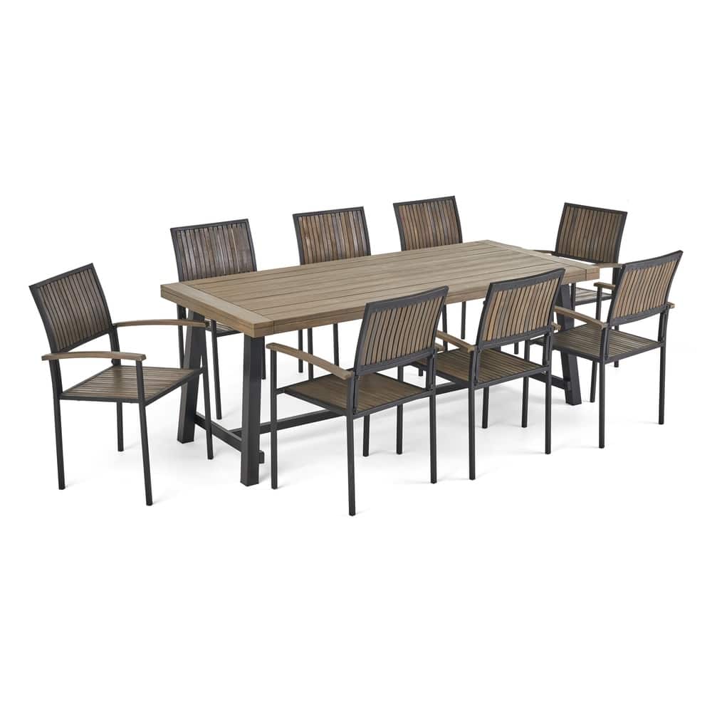 Allison Outdoor 8 Seater Acacia Wood Dining Set by Christopher Knight Home