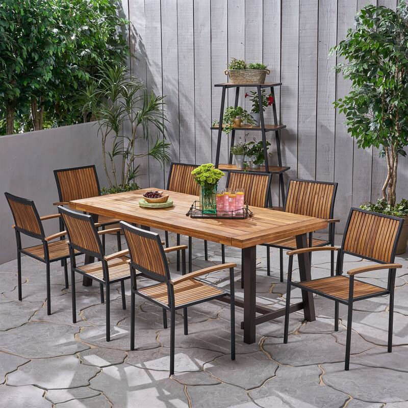 Allison Outdoor 8 Seater Acacia Wood Dining Set by Christopher Knight Home