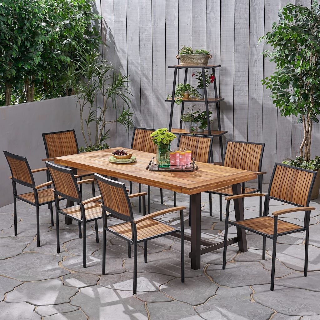 Allison Outdoor 8 Seater Acacia Wood Dining Set by Christopher Knight Home