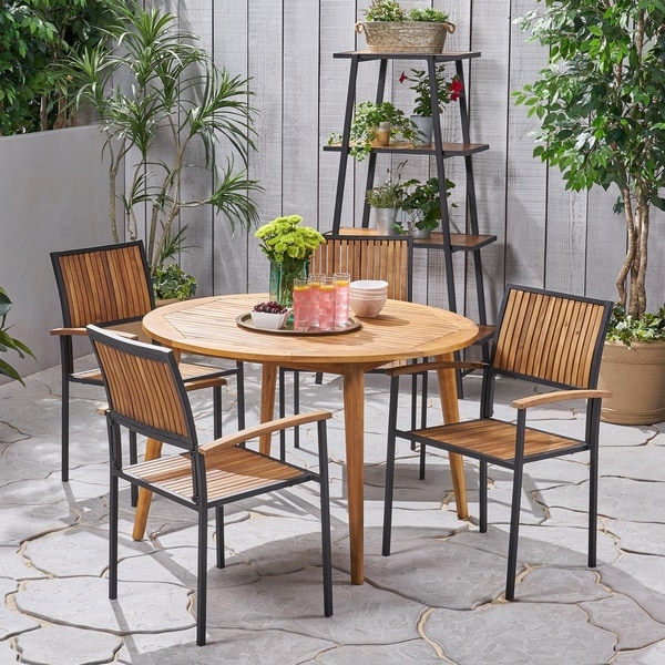 Alhaven Outdoor 4 Seater Acacia Wood Circular Dining Set by Christopher Knight Home
