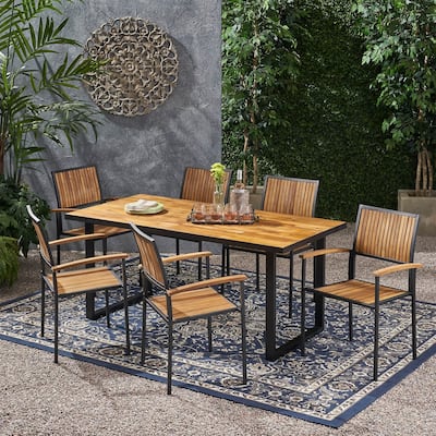 Ageman Outdoor 6 Seater Acacia Wood Dining Set by Christopher Knight Home - N/A