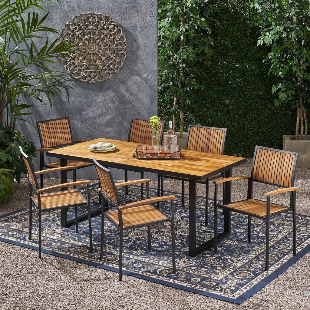 Ageman Outdoor 6 Seater Acacia Wood Dining Set by Christopher Knight Home