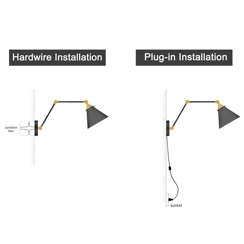 Carbon Loft DeMille Black Wall Lamp Adjustable Wall Sconces Plug-in Sconces Wall Lighting - L19.7 " X W7.5"