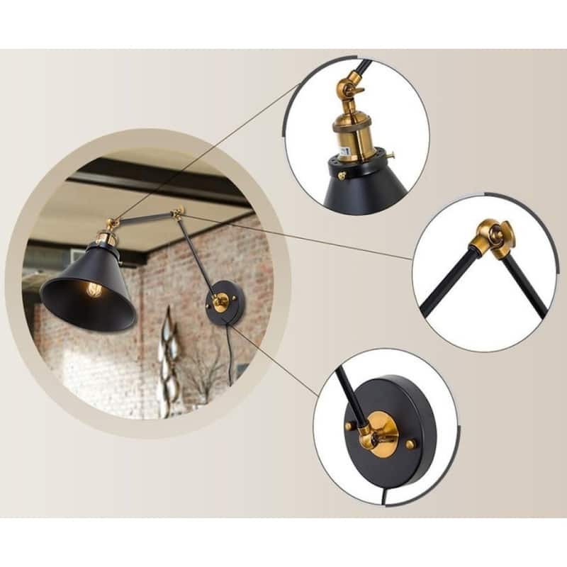 Carbon Loft DeMille Black Wall Lamp Adjustable Wall Sconces Plug-in Sconces Wall Lighting - L19.7 " X W7.5"