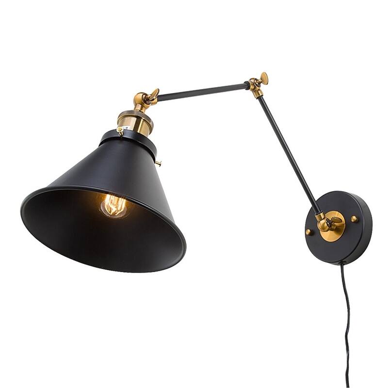 Carbon Loft DeMille Black Wall Lamp Adjustable Wall Sconces Plug-in Sconces Wall Lighting - L19.7 " X W7.5"