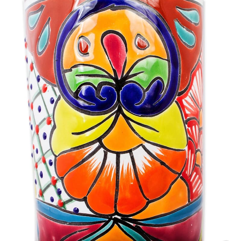 Handmade Cylindrical Talavera Ceramic Vase (Mexico)