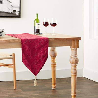 Violet Linen Milano Arts Artistic Design, Polyester Jacquard Chenille, with Tassles, Decorative Table Runners