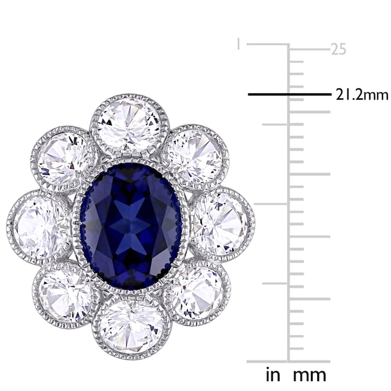 Miadora 10k White Gold Created Blue and White Sapphire Flower Cocktail Ring
