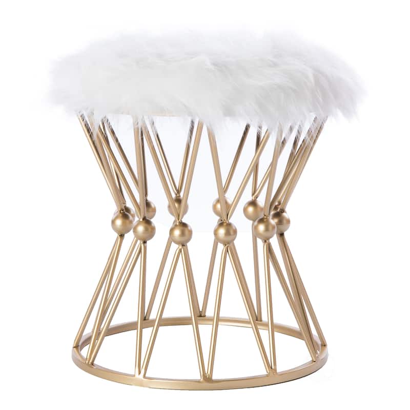 Silver Orchid Buelow Round Gold Metal Accent Vanity Stool - White