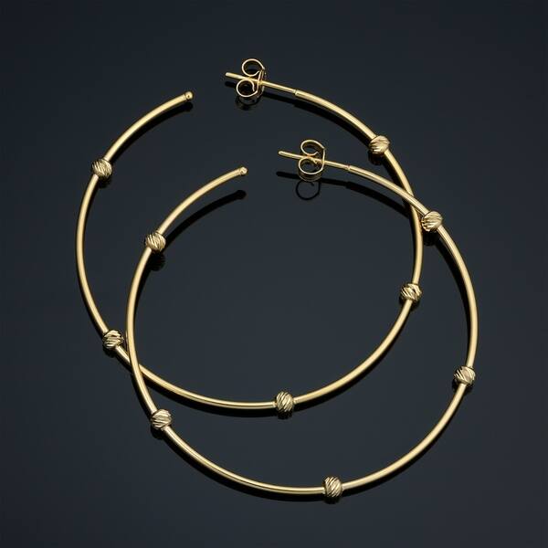 Large Gold Hoop Earrings with Gold Bead