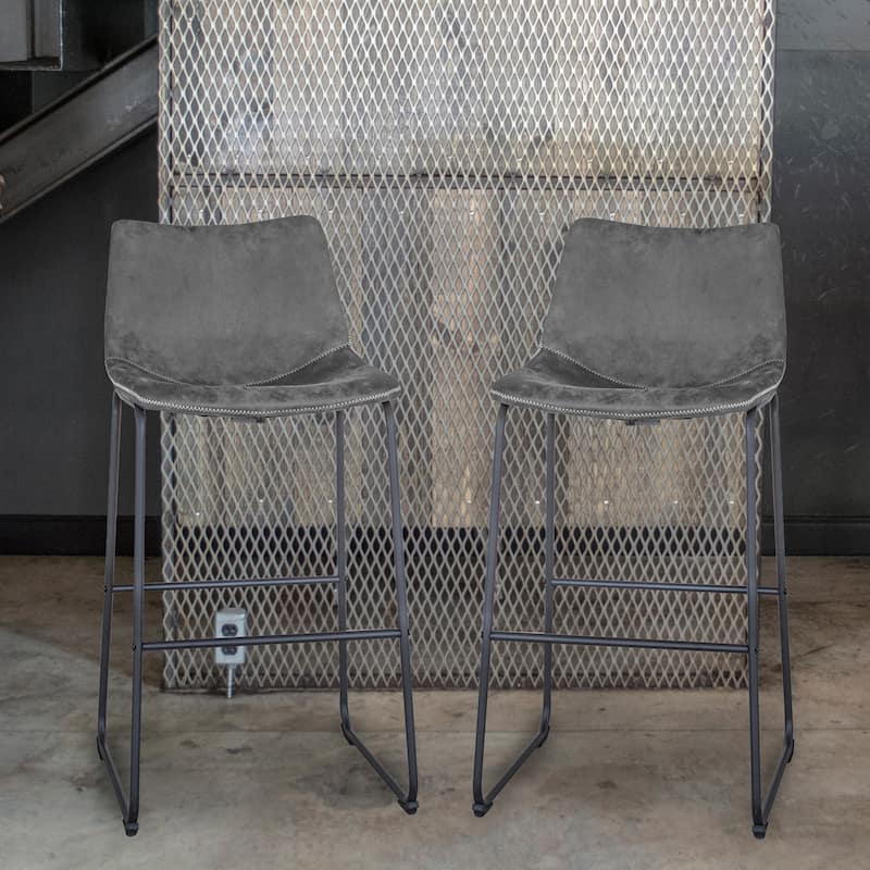 Classic Gray Faux Leather Bar Chair Set - N/A