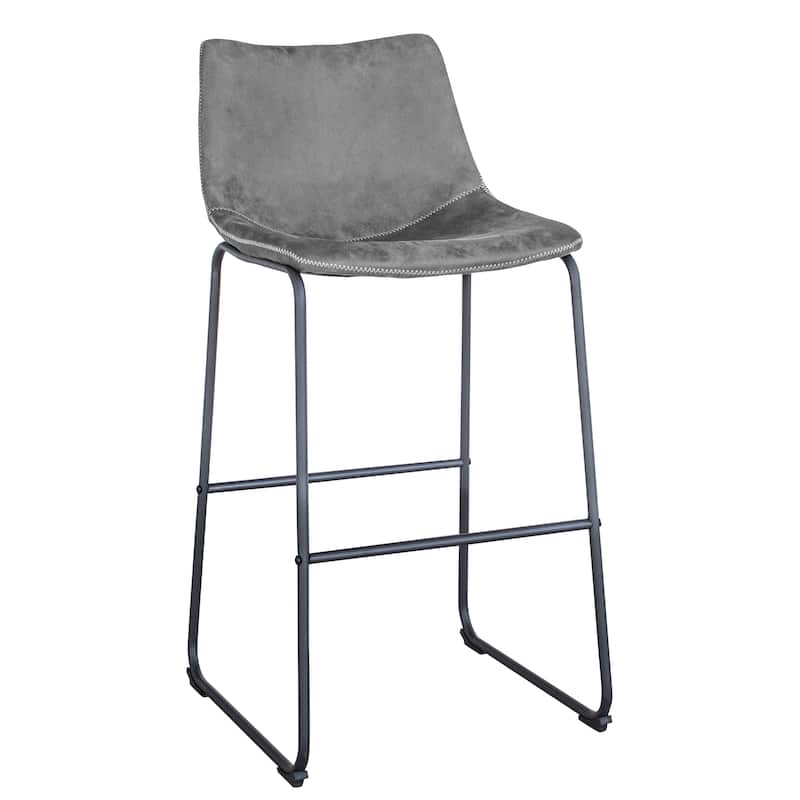 Classic Gray Faux Leather Bar Chair Set - N/A