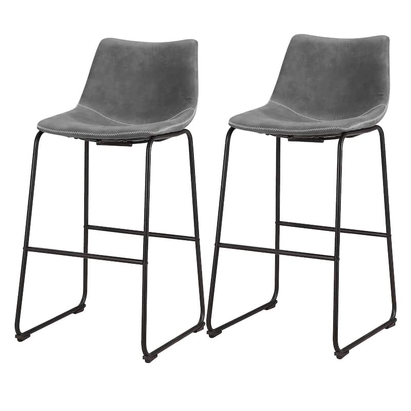 Classic Gray Faux Leather Bar Chair Set - N/A