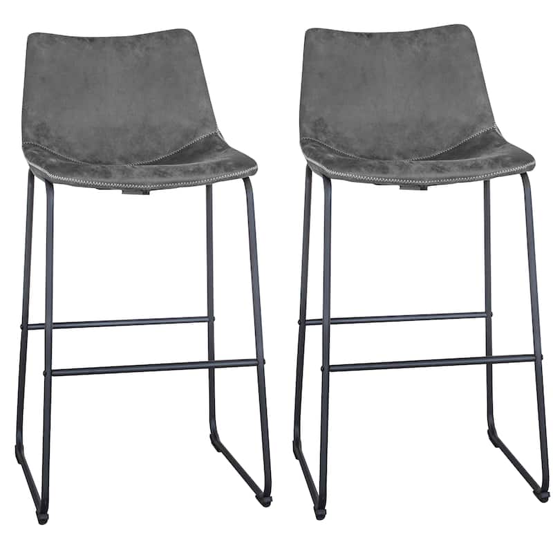 Classic Gray Faux Leather Bar Chair Set - N/A