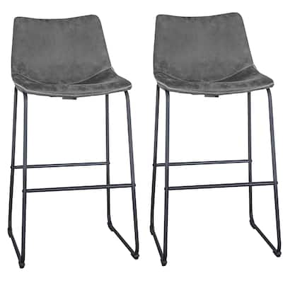 Classic Gray Faux Leather Bar Chair Set - N/A
