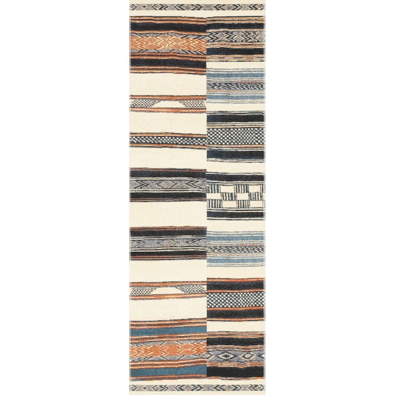 Alexander Home Armanda Modern Tribal Inspired Indoor/Outdoor Area Rug - 2'5" x 11'2" - Ivory/ Multi