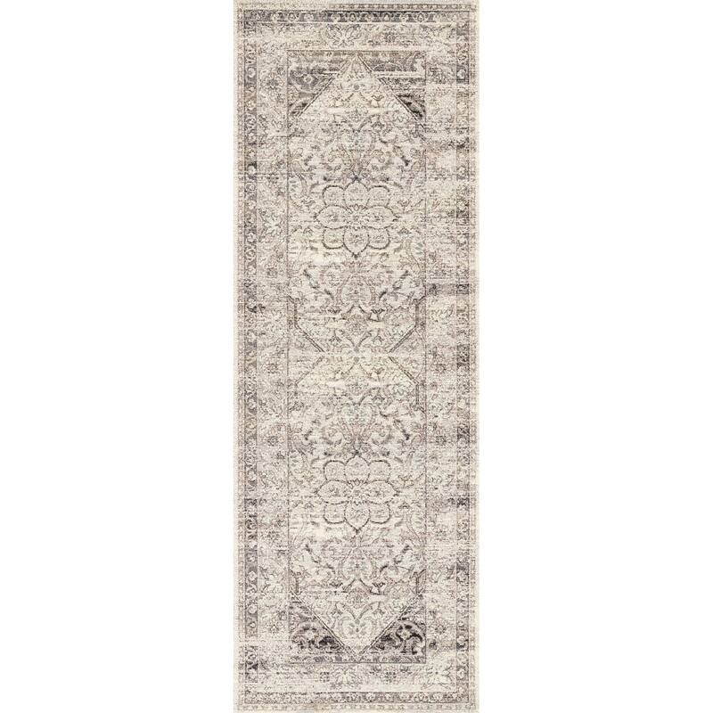 Alexander Home Armanda Distressed Indoor/ Outdoor Area Rug - 2'5" x 7'8" - Stone/ Ivory
