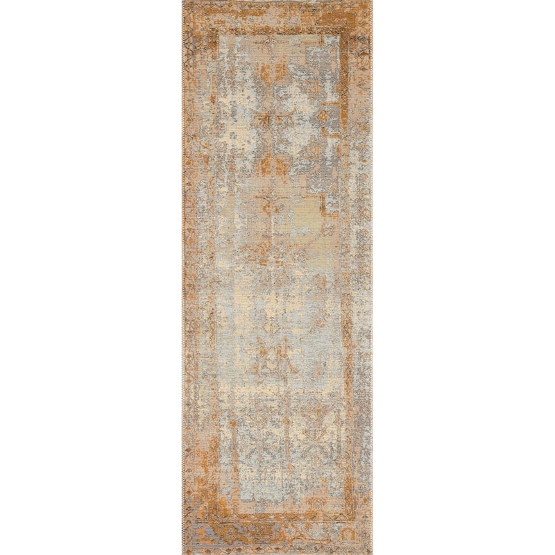 Alexander Home Armanda Modern Distressed Indoor/ Outdoor Area Rug - 2'5" x 11'2" - Antique Ivory/ Copper