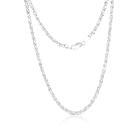 Sterling Silver High Polished 4MM Diamond Cut Rope Chain