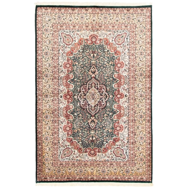 eCarpetGallery Hand-knotted Kashmir Dark Green Silk Rug - 6'0 x 9'7