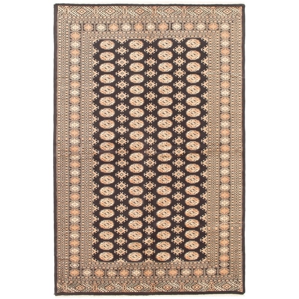 eCarpetGallery Hand-knotted Finest Peshawar Bokhara Black Wool Rug - 5'11 x 8'11