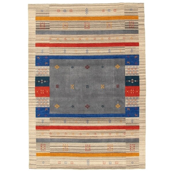 eCarpetGallery Hand-knotted Kashkuli Gabbeh Cream, Grey Rug - 5'6 x 7'10