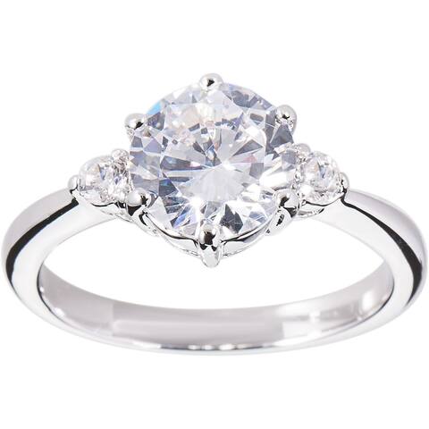 Classic Rhodium 3-Stone CZ Engagement / Bridal Ring by Simon Frank Designs