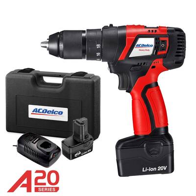 ACDelco A20 BRUSHLESS 20V Li-ion 2-Speed Cordless Drill/Driver Kit, max. 500 in-lbs, 2 Battery Packs,