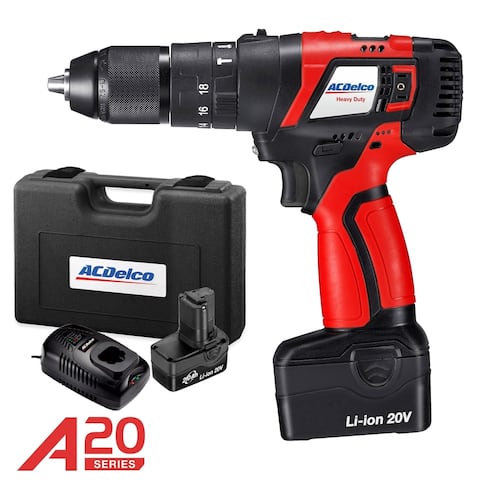 ACDelco A20 BRUSHLESS 20V Li-ion 2-Speed cordless Hammer Drill Kit, max. 500 in-lbs, 2 Battery Packs,