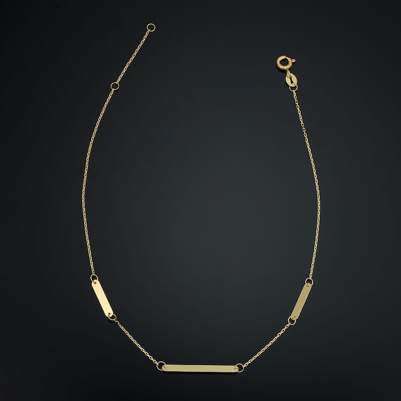14k Yellow Gold Bar Station Adjustable Length Anklet (adjusts to 9 or 10 inches)
