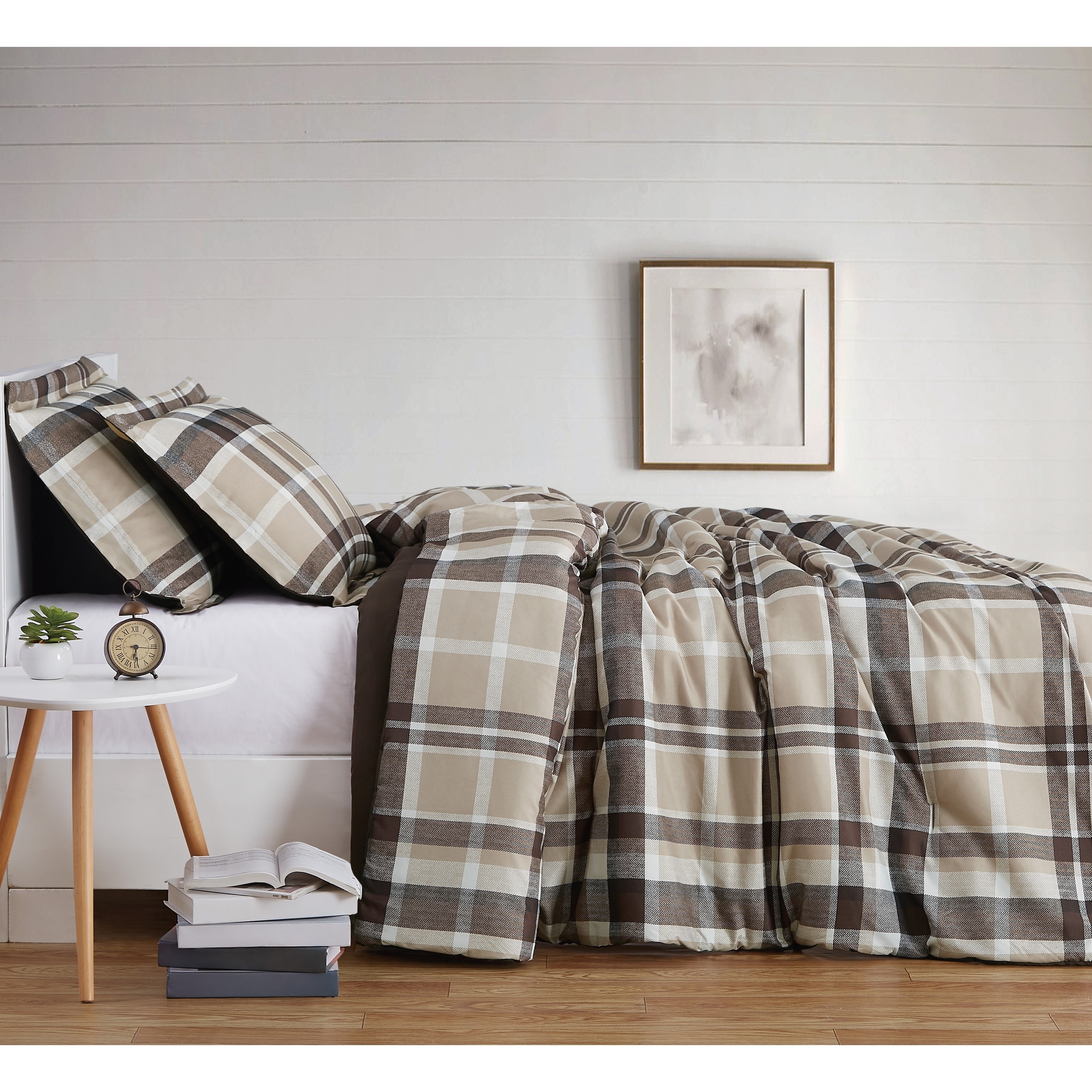 Brown plaid Duvet Cover 220x240 Pillowcase 3Pcs,Bedding Set